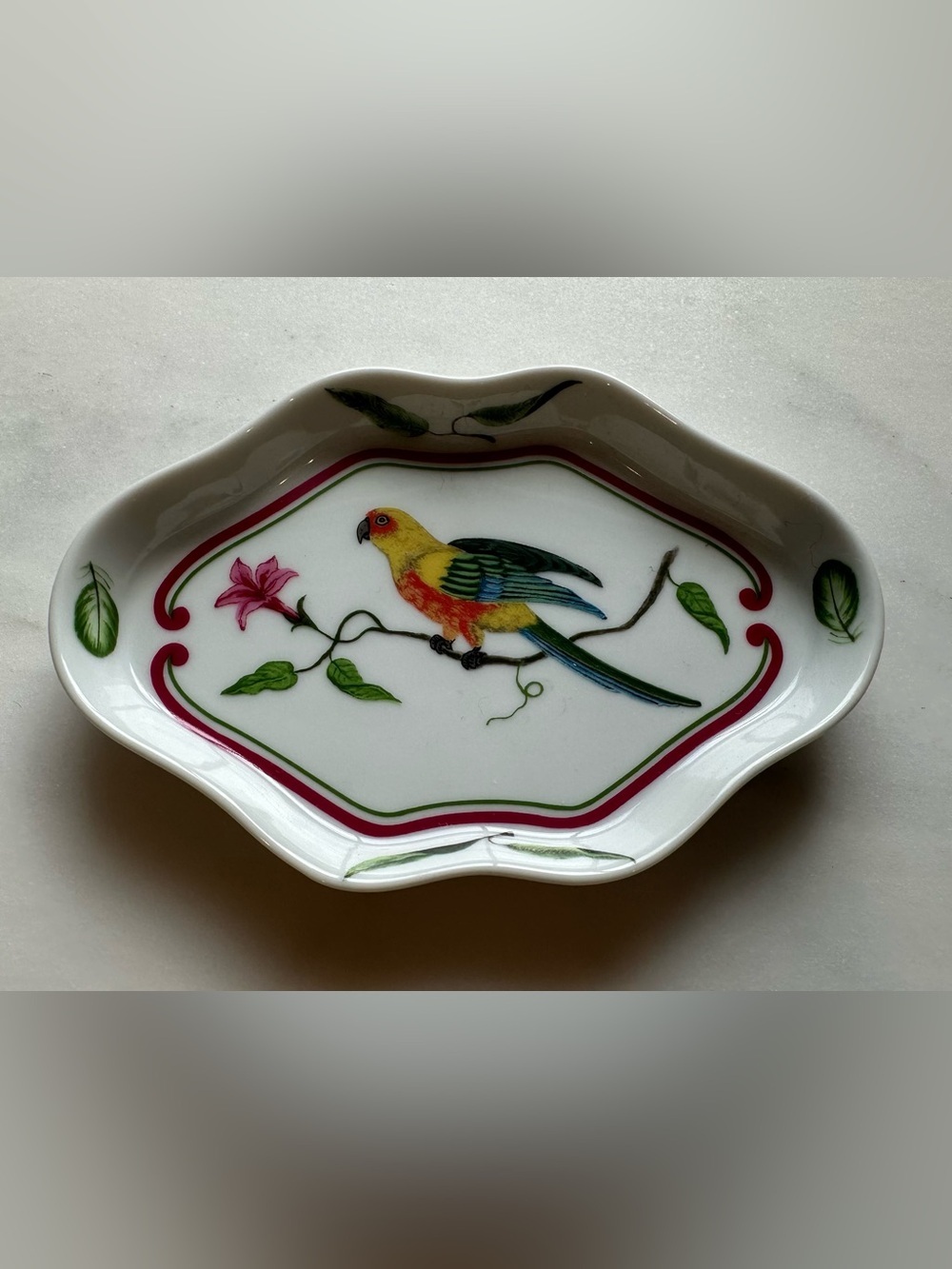 Lynn Chase Autographed Porcelain Parrots of Paradise Jungle Trinket Dish